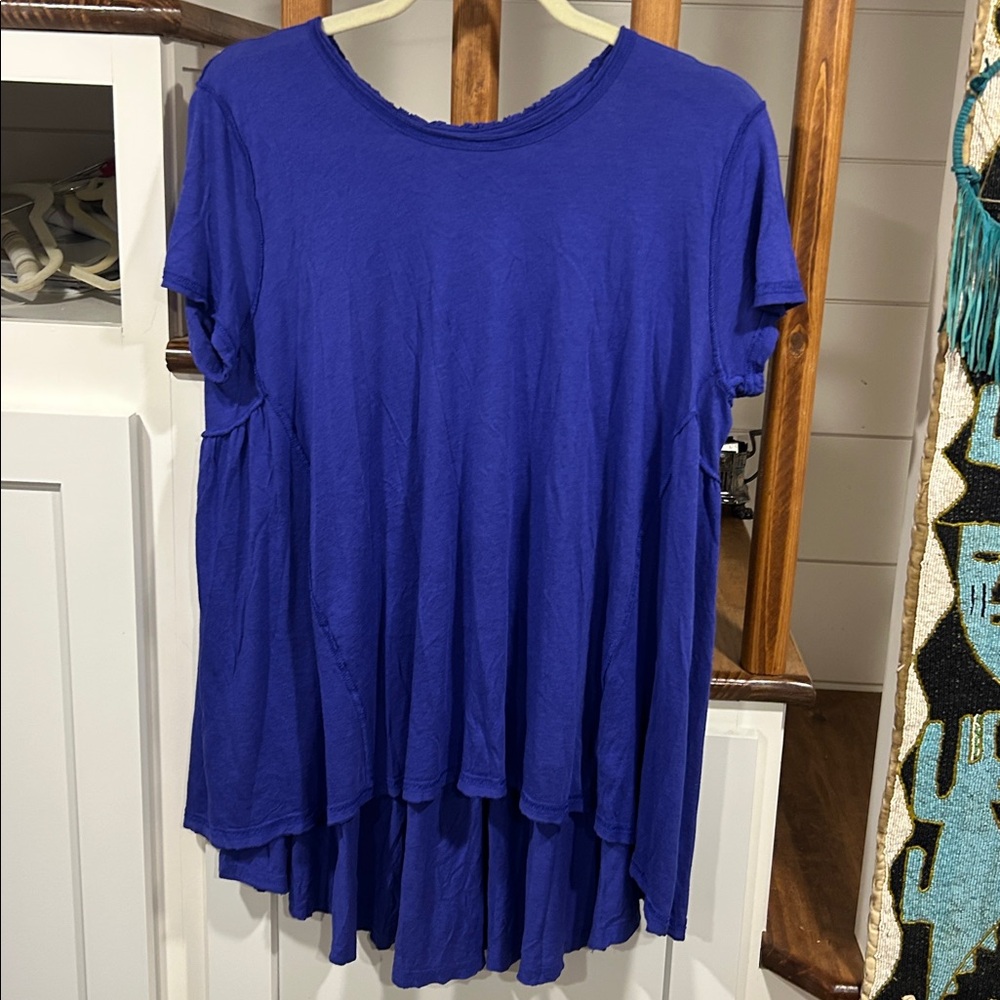 Free People Royal Blue Peplum Tee T-Shirt It's Yours Short Sleeve Large